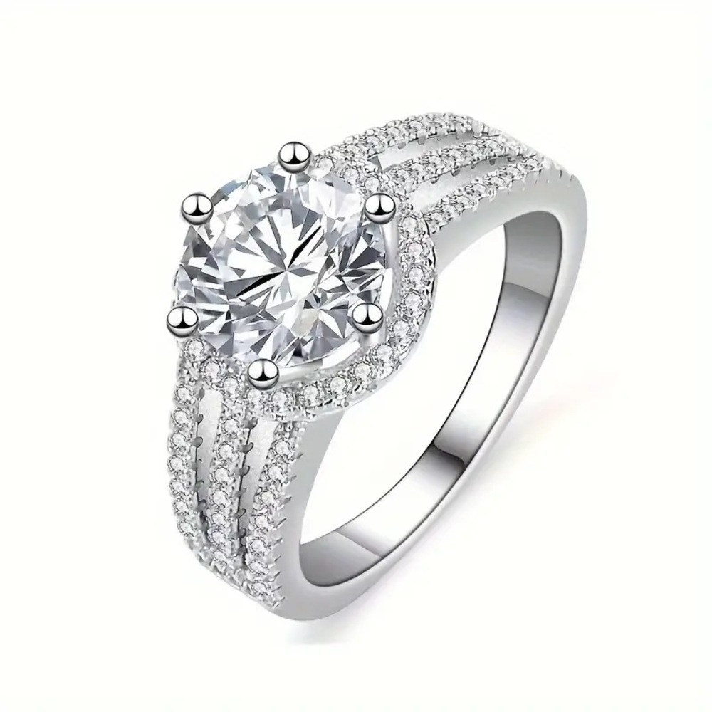 Certified Six Prong 2ct. t.w. Platinum Finish Moissanite Ring